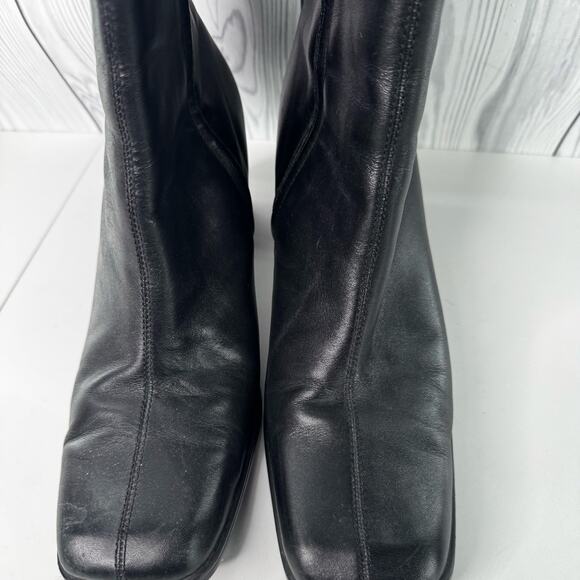 VTG Y2K  90s White Mountain  Chunky  Black Leather  Square Toe Boots Size 10 - Picture 2 of 10